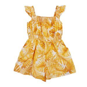 Janie and Jack Romper Girls 3 Yellow Smocked Palm Print Square Neck 100% Cotton